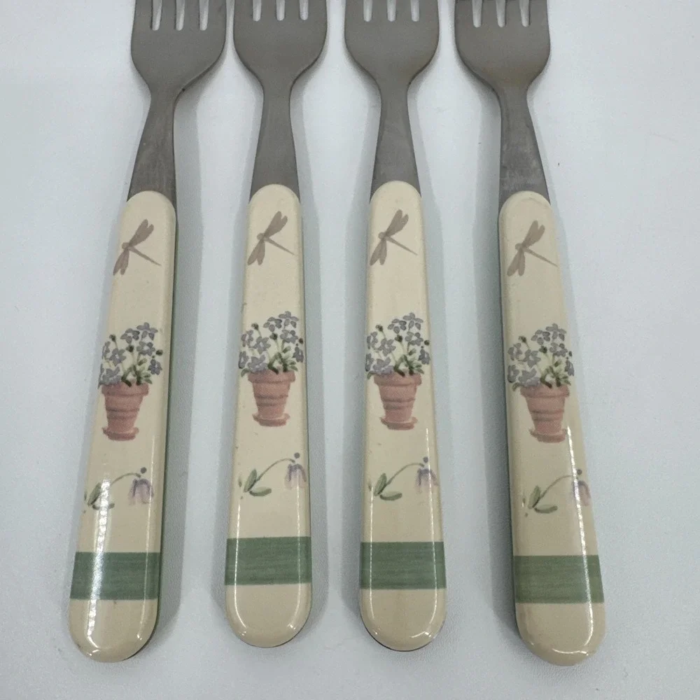 4‎ Pfaltzgraff Flower Garden Dinner Forks Plastic/Stainless Country Floral